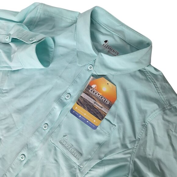 Mossy Oak Elements Youth Button Up Fishing Shirt Large Solid Blue Coolcore - Picture 1 of 7